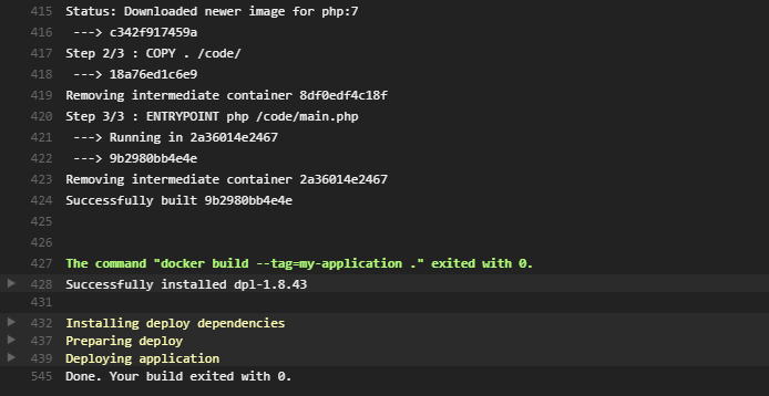 Screenshot -- Build and Deploy Log