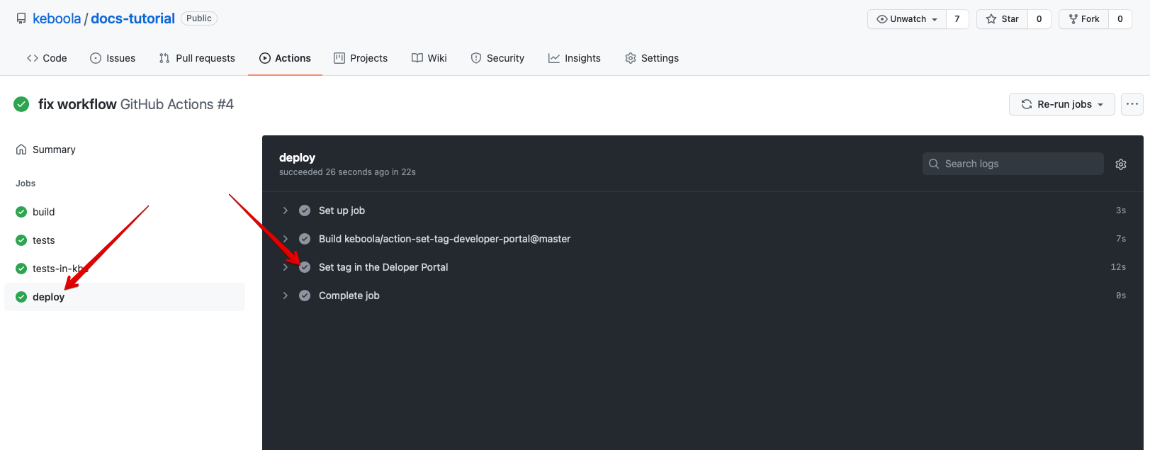 Screenshot -- GitHub Actions Build Detail