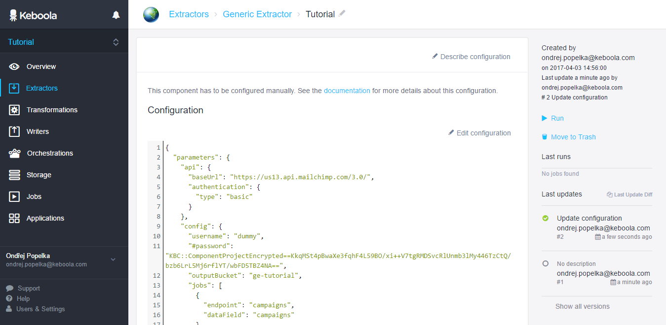Screenshot - Generic Extractor Configuration